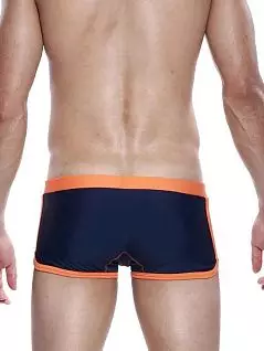 Эластичные плавки боксеры на оранжевой резинке темно-синего цвета SEOBEAN RT14518